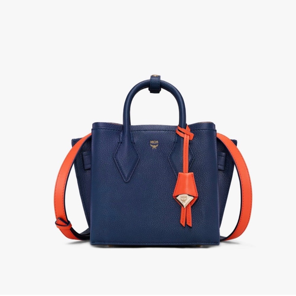 MCM Leather Neo Milla Mini Tote - Navy and Orange
